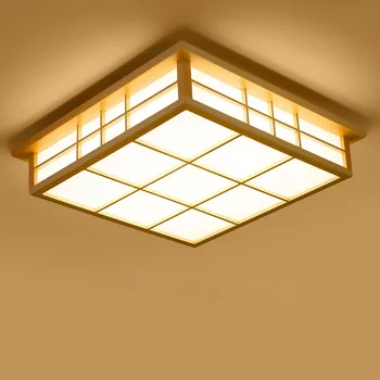 китайски стил дърво LED таван светлина за хол трапезария спалня проучване японски площад дърво таван полилей осветително тяло