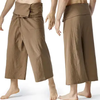 лен йога панталони плътен цвят хлабав годни мъже йога панталони мода хлабав стил мъже харем панталони ежедневието