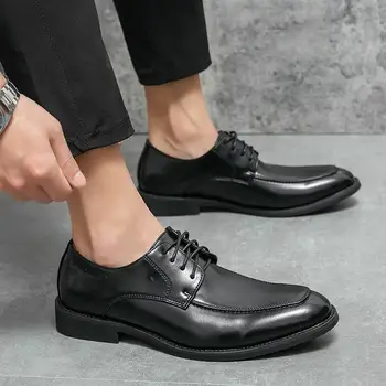 младоженец сватбени обувки британски мъжки обувки височина увеличаване стелка мъжки посочи черен бизнес официални ежедневни кожени обувки мъжки