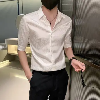половин ръкав мъжки върхове бели ризи и блузи за мъже Луксозен дизайнер коприна хипстър Азия памук мода 2023 Реколта Xxl облекло