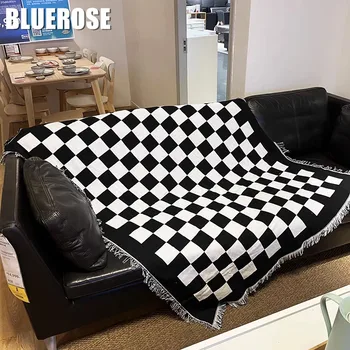 черно бял диван кърпа диван покритие тъкани одеяла за легла открит къмпинг мат дрямка стена гоблени карирани контрастиращи одеяло