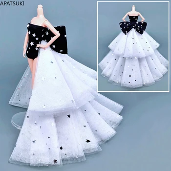 черно бяла звезда лък сватбена рокля за кукла Барби облекло дрехи ръчно изработени дълга опашка парти рокля 1:6 кукли аксесоари детски играчки